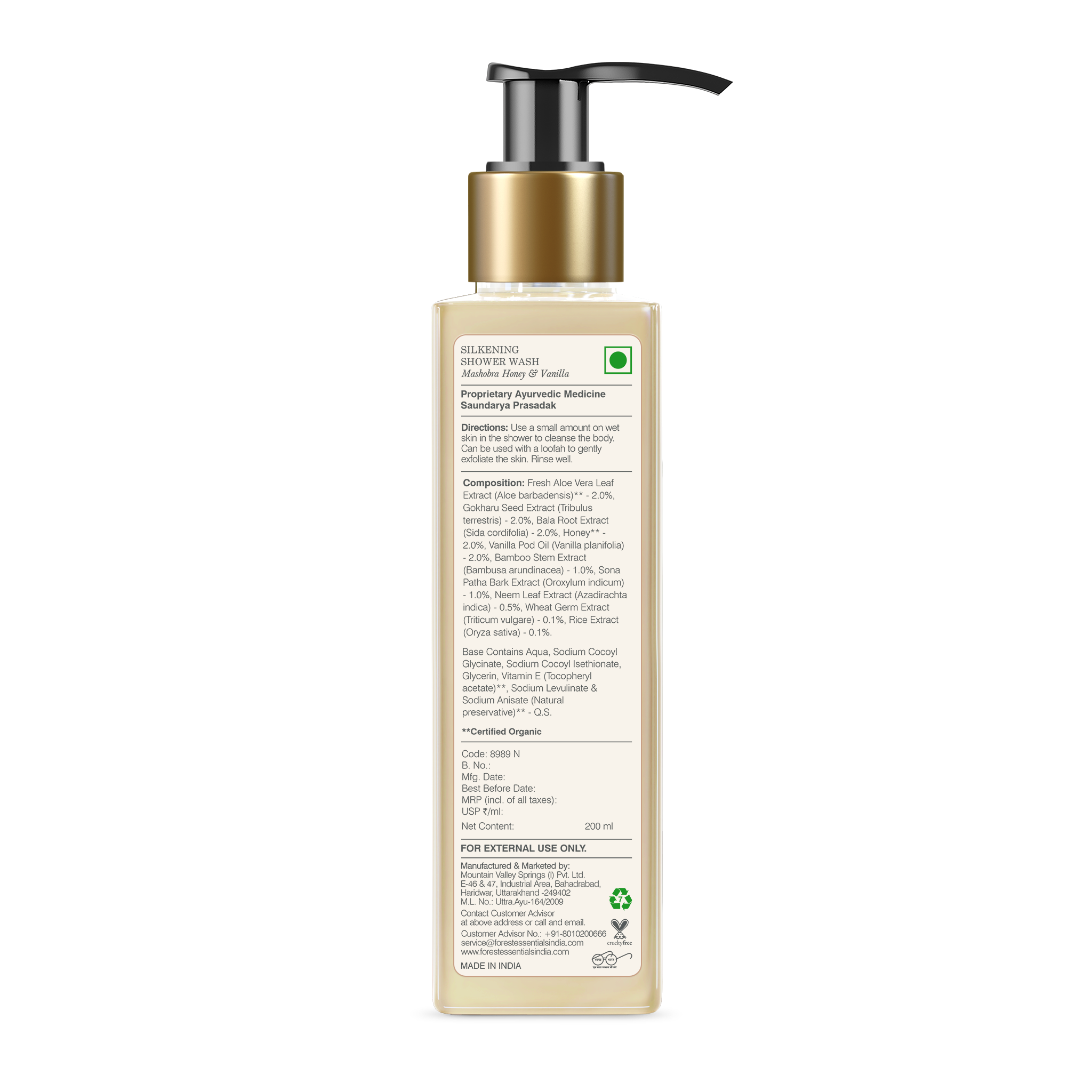 Forest Essentials Silkening Shower Wash - Mashobra Honey & Vanilla