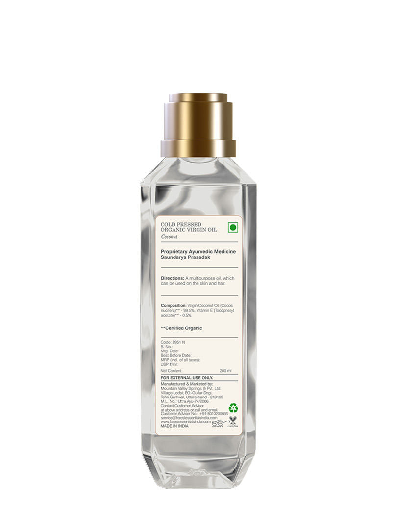 Forest Essentials Organic Cold Pressed Virgin Coconut Oil - Pure Coconut Massage Oil With Vitamin E