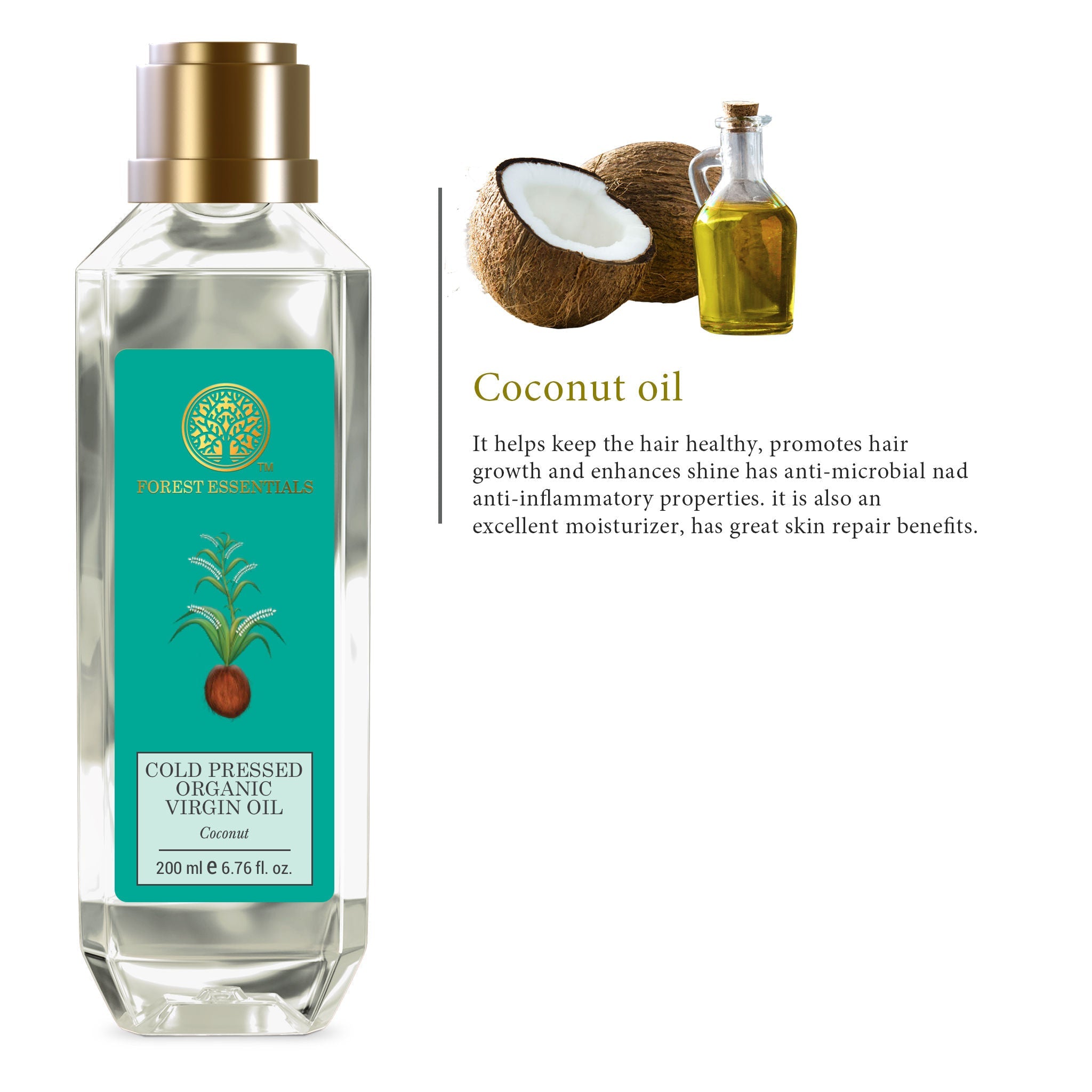 Forest Essentials Organic Cold Pressed Virgin Coconut Oil - Pure Coconut Massage Oil With Vitamin E