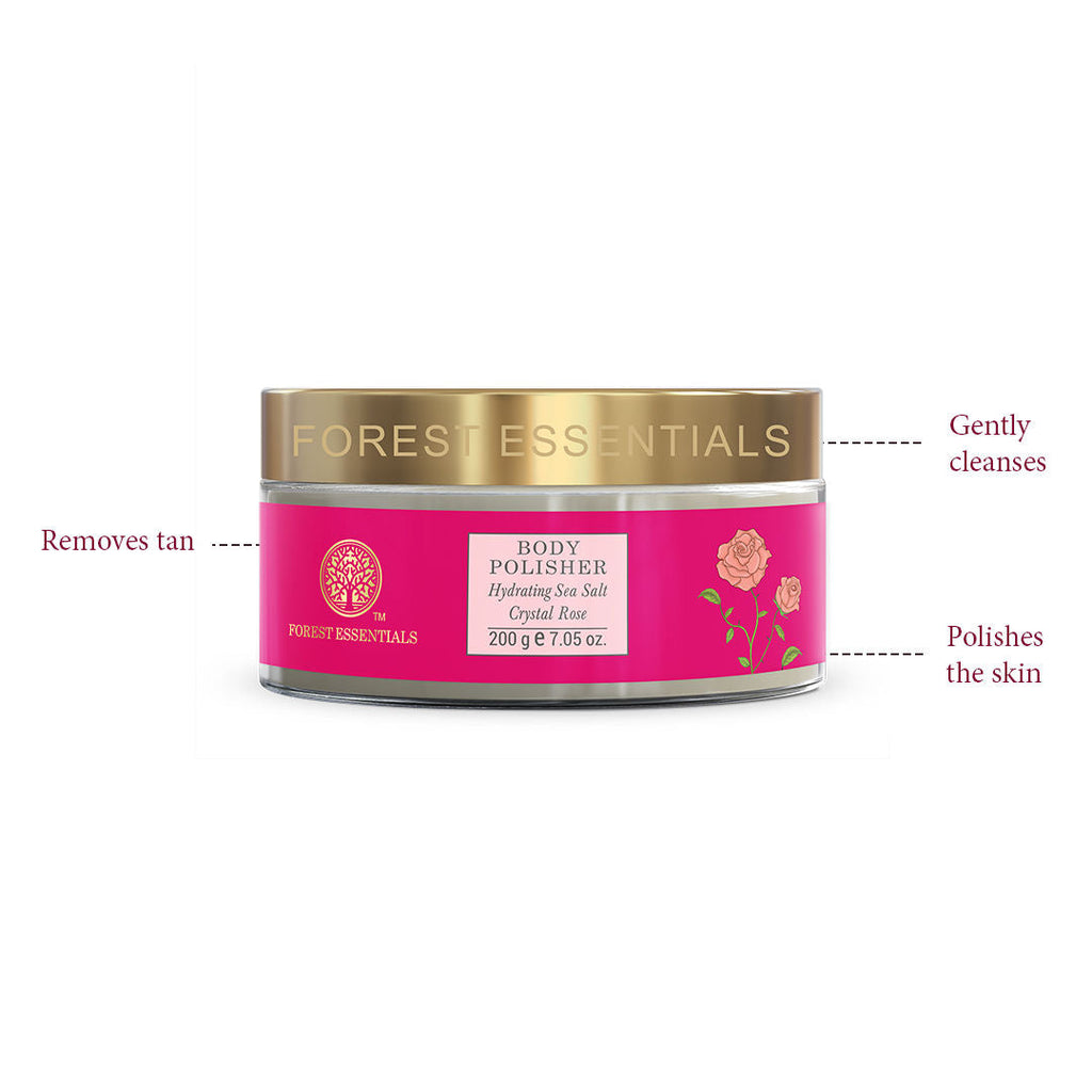 Forest Essentials Body Polisher Hydrating Sea Salt Crystal Rose - Body Scrub for Tan Removal