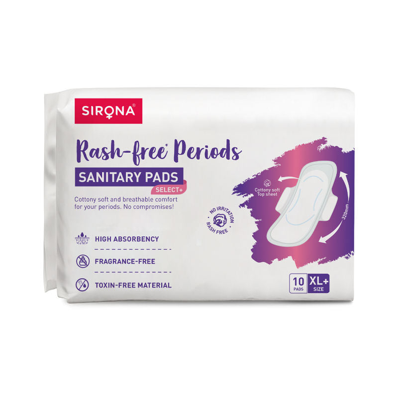Sirona Cottony Soft Rash Free Sanitary Pads For Women 10 Pcs (Xl+) Ultra Thin & Breathable Top Layer