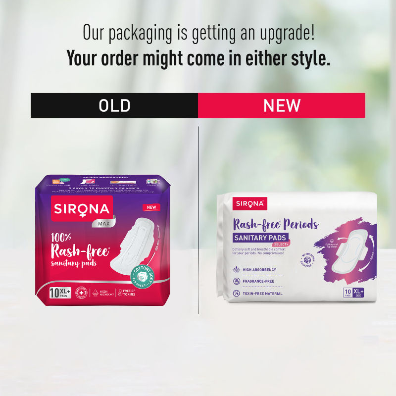 Sirona Cottony Soft Rash Free Sanitary Pads For Women 10 Pcs (Xl+) Ultra Thin & Breathable Top Layer