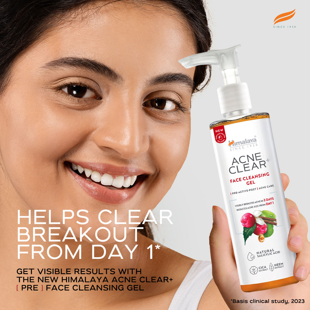 Himalaya Acne Clear+ Face Cleansing Gel with Natural Salicylic Acid for Reducing Acne & Sebum