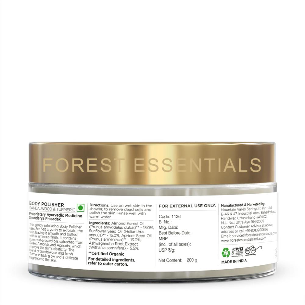 Forest Essentials Body Polisher Sandalwood & Turmeric - Body Scrub for Tan Removal