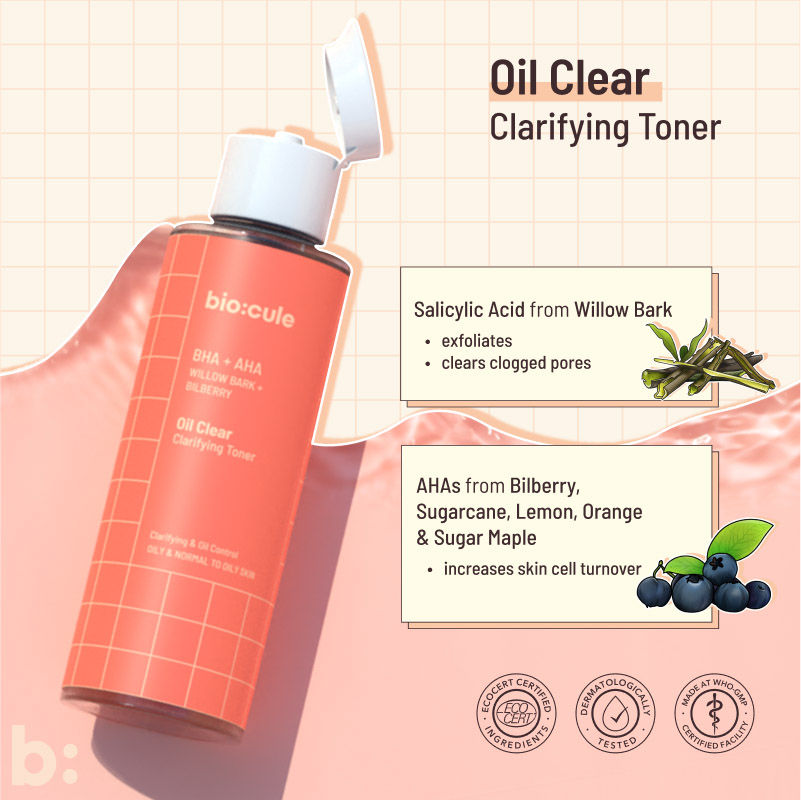 Biocule AHA BHA Oil Clear Clarifying Face Toner For Oily & Acne Prone Skin