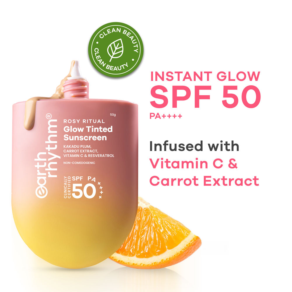 Earth Rhythm Rosy Ritual Glow Tinted Sunscreen SPF 50 PA ++++ With Vitamin C, No Oxybenzone