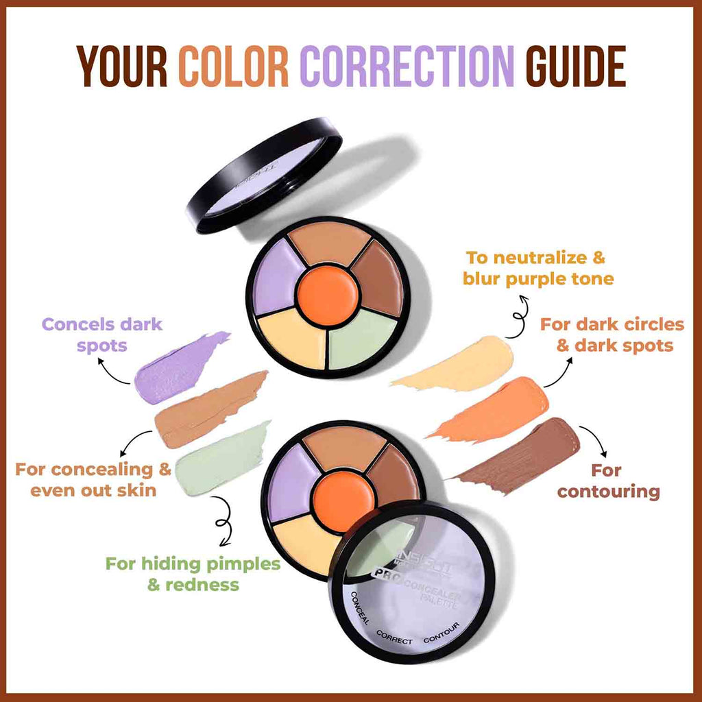 Insight Cosmetics Pro Concealer Palette, 3 In 1 Conceal,Contour & Correct, Long Lasting & Waterproof - Concealer