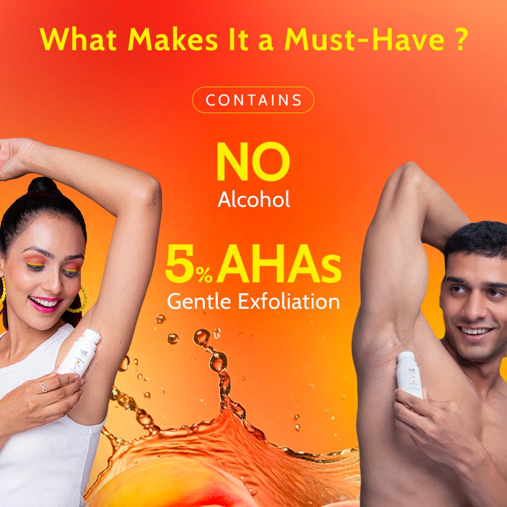 Chemist at Play 5% AHA Underarm Roll On Lactic Acid Deodrant for Men & Women - Peach Fragrance