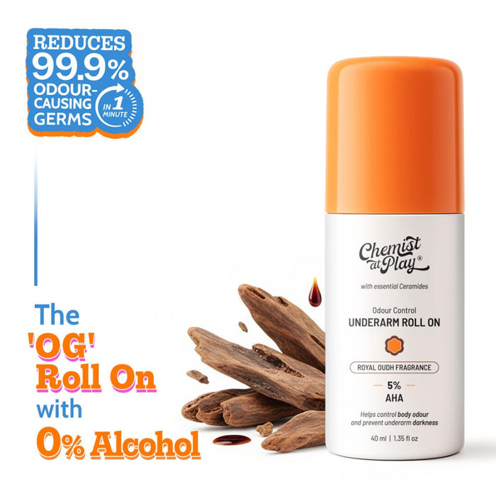 Chemist at Play 5% AHA Underarm Roll On Deodrant Lactic Acid Men & Women - Royal Oudh Fragrance