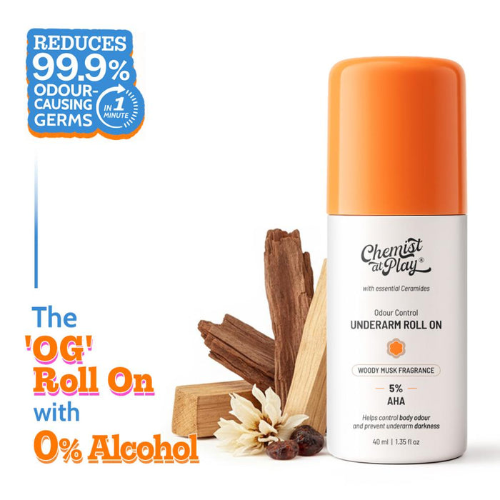 Chemist at Play 5% AHA Underarm Roll On Lactic Acid for Dark Underarm & Odour Control - Woody Musk