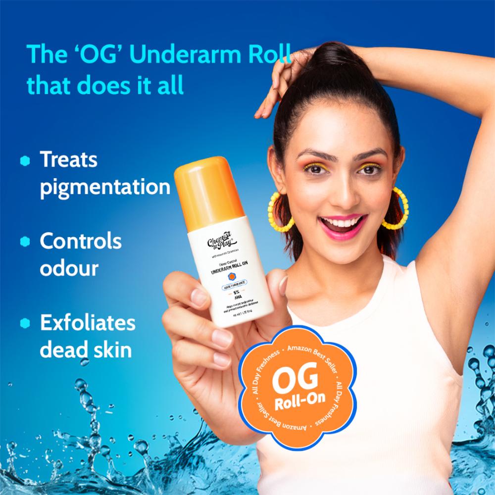 Chemist at Play 5% AHA Underarm Roll On Lactic Acid Deodrants for Men & Women Aqua Fragrance