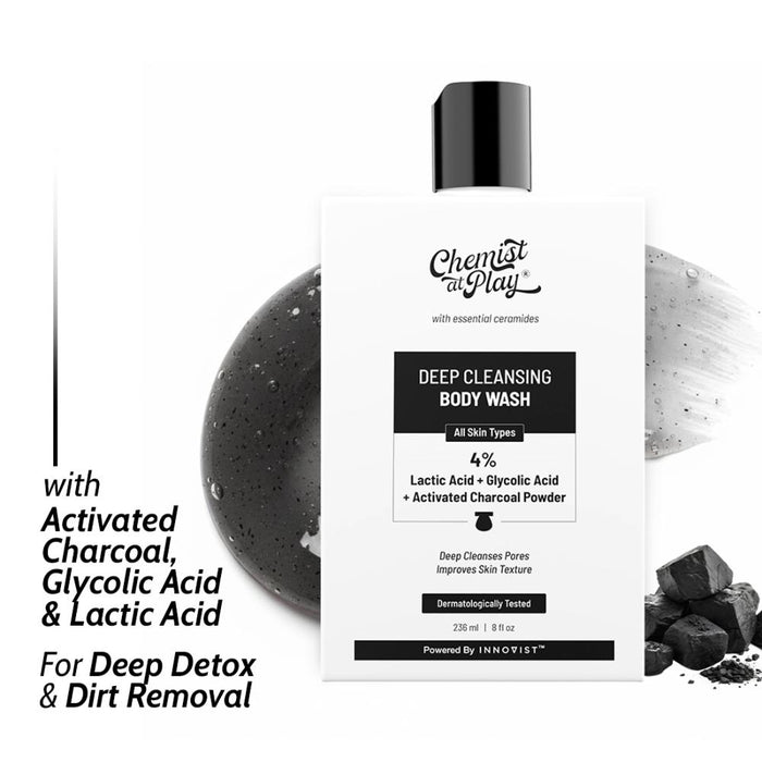Chemist At Play Deep Cleansing Body Wash, Activated Charcoal for Detox & Pore Cleanse, Oudh Scent