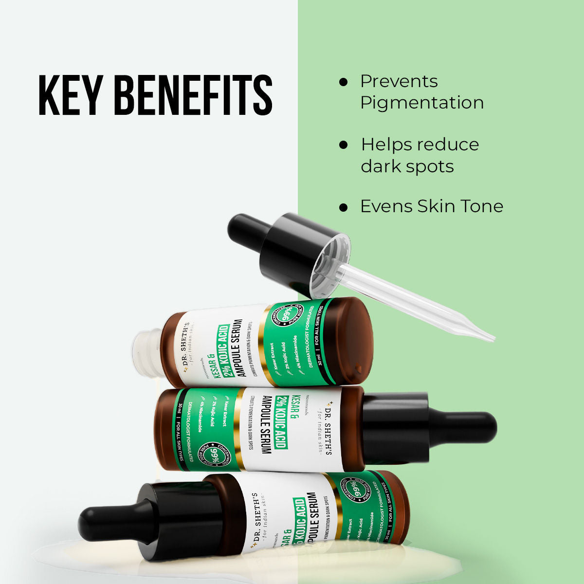 Dr. Sheth's Kesar and 2% Kojic Acid Ampoule Serum for Pigmentation and Glow Boost
