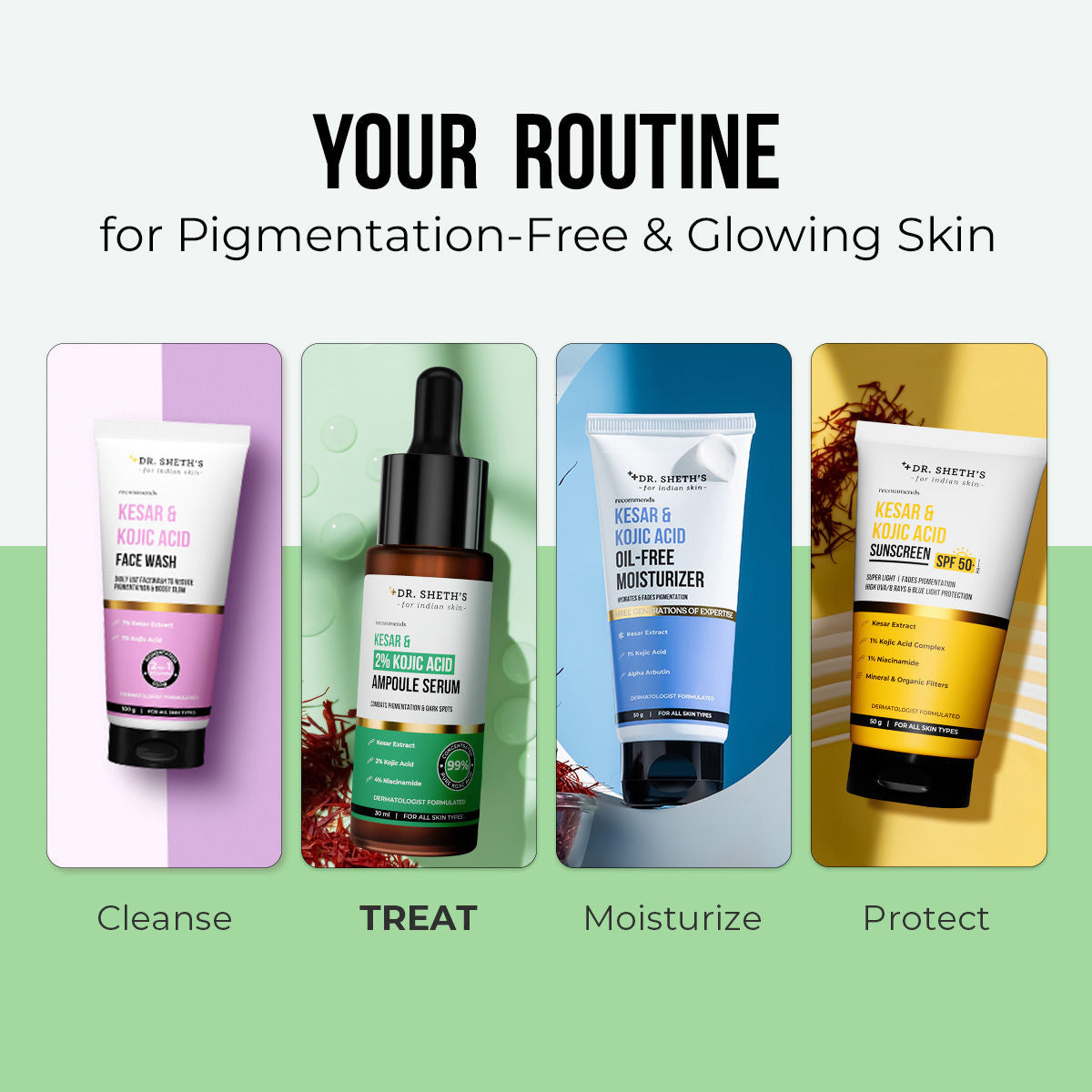 Dr. Sheth's Kesar and 2% Kojic Acid Ampoule Serum for Pigmentation and Glow Boost