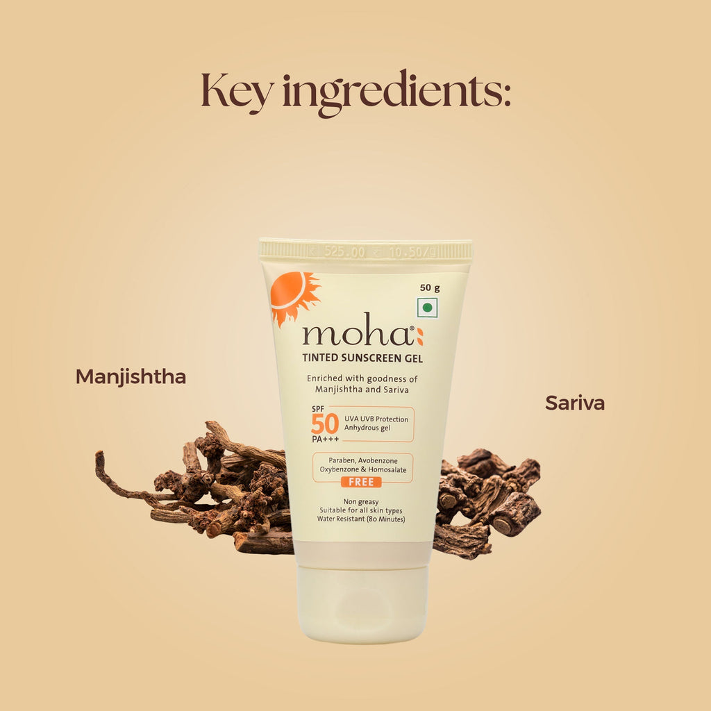 Moha Tinted Sunscreen Gel SPF 50 +++ Protect And Illuminate Skin With Manjishtha And Sariva