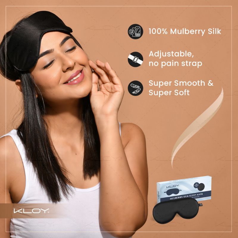 KLOY 100% Mulberry Silk Sleep Eye Mask - Black
