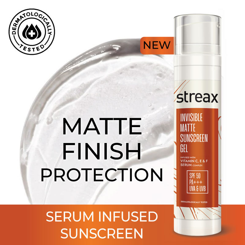 Streax Invisible Matte Gel Sunscreen SPF 50 Pa+++, For Glowing Skin, No White Cast & Non-Greasy
