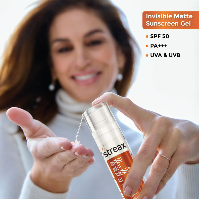 Streax Invisible Matte Gel Sunscreen SPF 50 Pa+++, For Glowing Skin, No White Cast & Non-Greasy