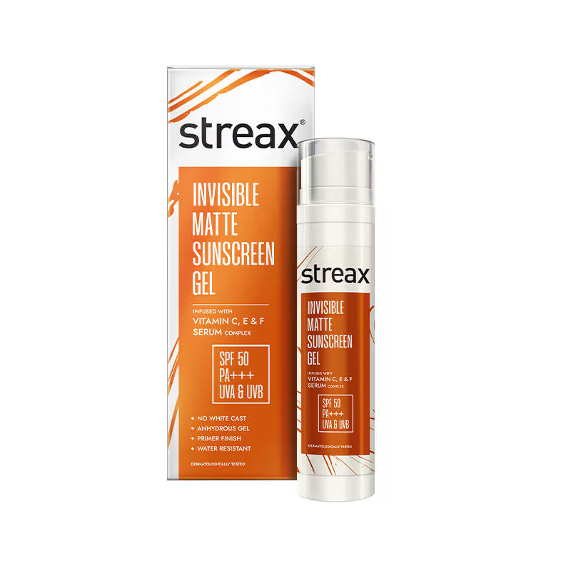 Streax Invisible Matte Gel Sunscreen SPF 50 Pa+++, For Glowing Skin, No White Cast & Non-Greasy