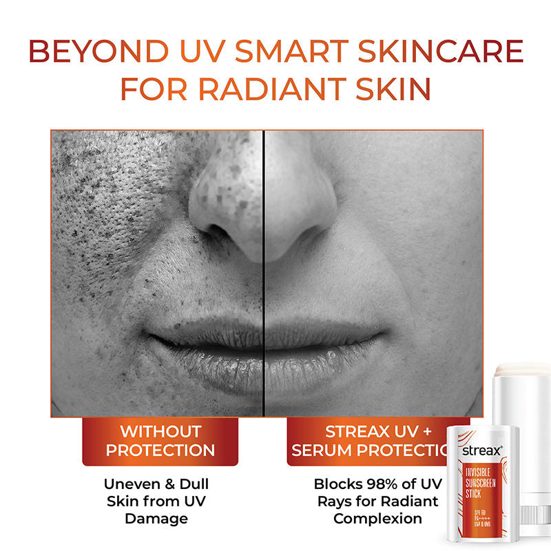 Streax Sunscreen Stick SPF 60 Pa++++, Travel-Friendly, Easy Reapplication & No White Cast Color