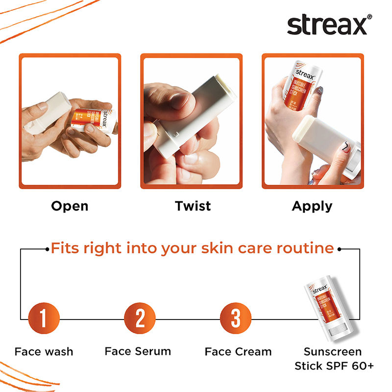 Streax Sunscreen Stick SPF 60 Pa++++, Travel-Friendly, Easy Reapplication & No White Cast Color