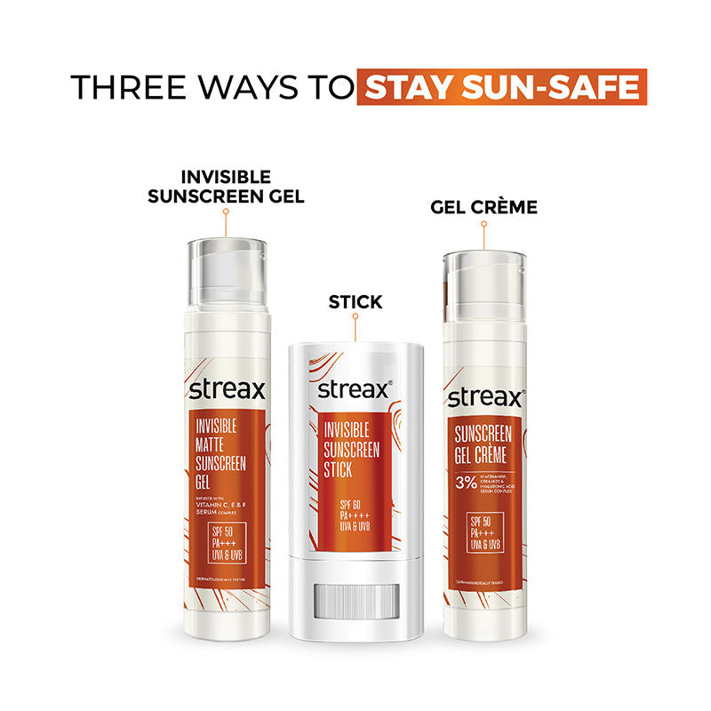 Streax Sunscreen Stick SPF 60 Pa++++, Travel-Friendly, Easy Reapplication & No White Cast Color