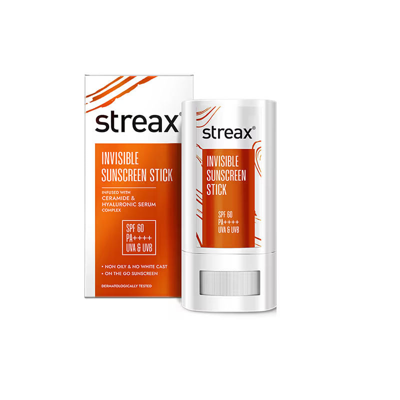 Streax Sunscreen Stick SPF 60 Pa++++, Travel-Friendly, Easy Reapplication & No White Cast Color