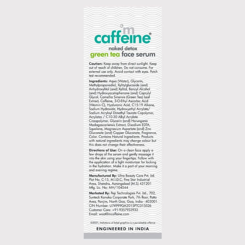 MCaffeine Vitamin C Green Tea Hydrating Face Serum for Glowing Skin - Reduces Dark Spots