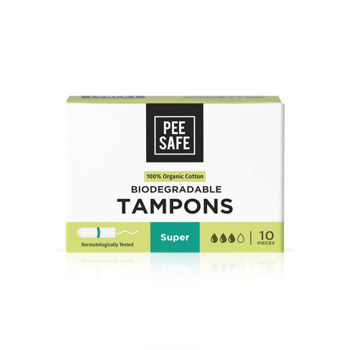 Pee Safe FDA Approved 100% Organic Tampon, Ultra Soft & Highly Absorbent (Super) - 10 Tampons
