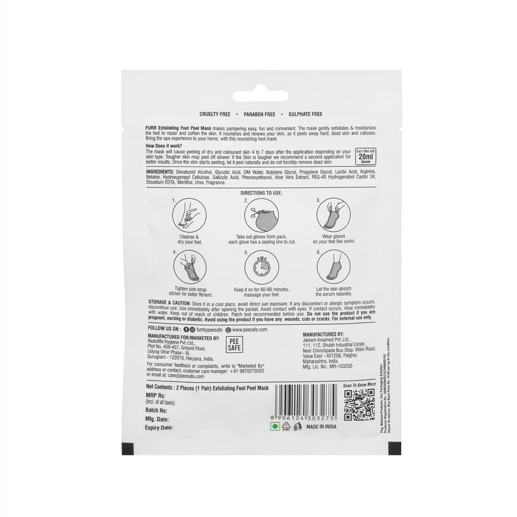 FURR Glycolic & Salicylic Acid Exfoliating Foot Peeling Mask - Reduces Dry Skin