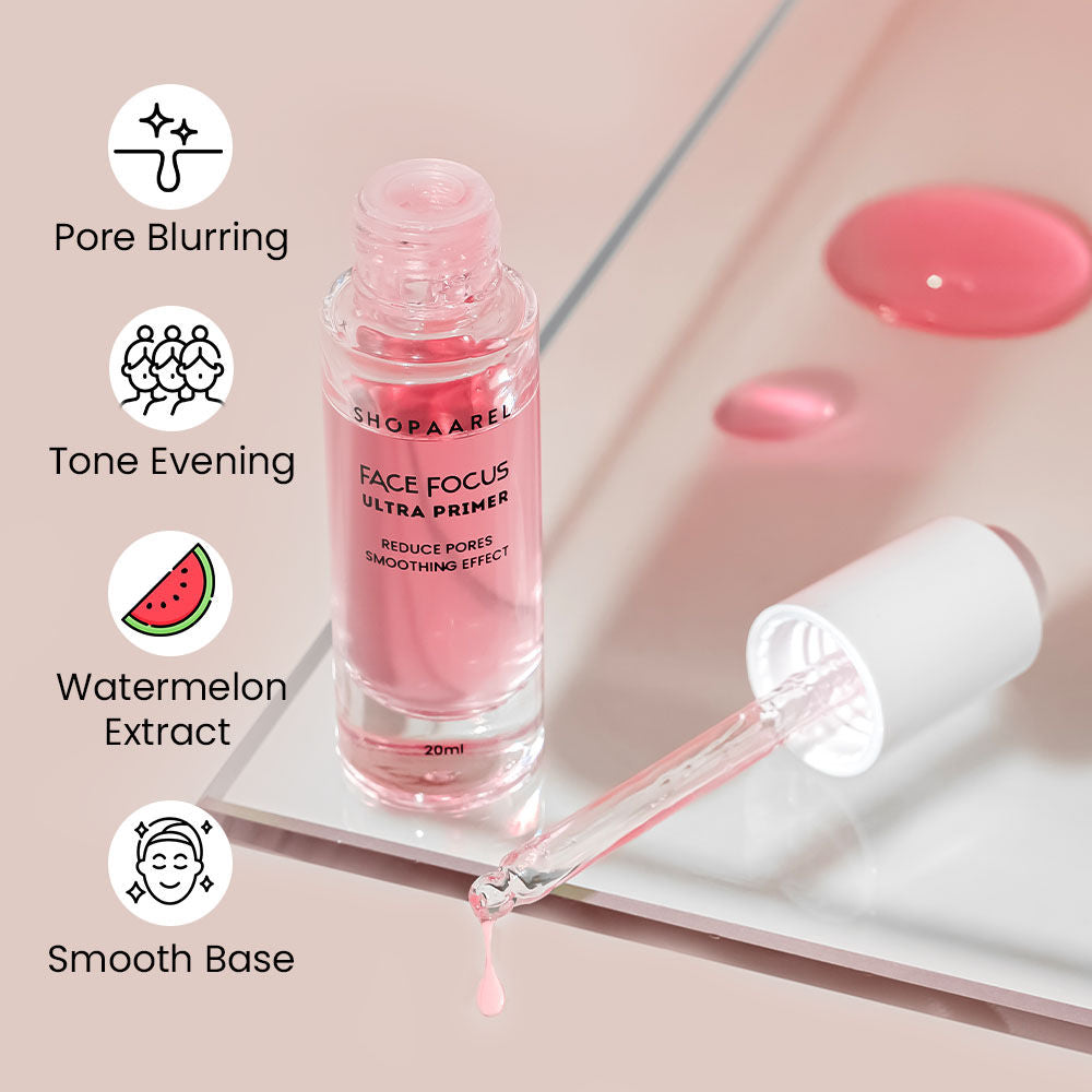 Shopaarel Face Focus Ultra Primer Reduce Pores, Watermelon Extract, Oil Control- Pink