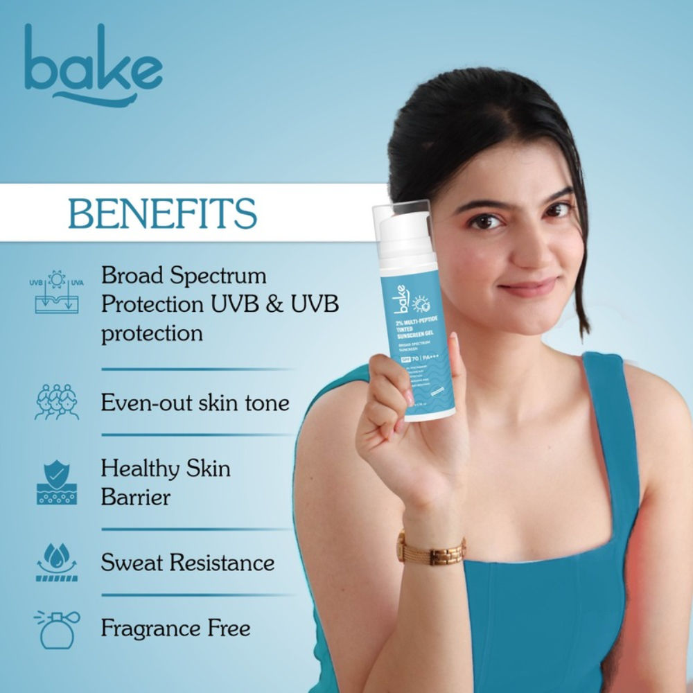 BAKE 2% Multi Peptide Tinted Sunscreen SPF 70 PA+++ For Broad Spectrum Sunscreen
