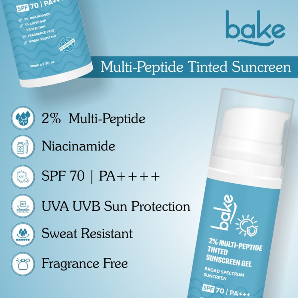 BAKE 2% Multi Peptide Tinted Sunscreen SPF 70 PA+++ For Broad Spectrum Sunscreen