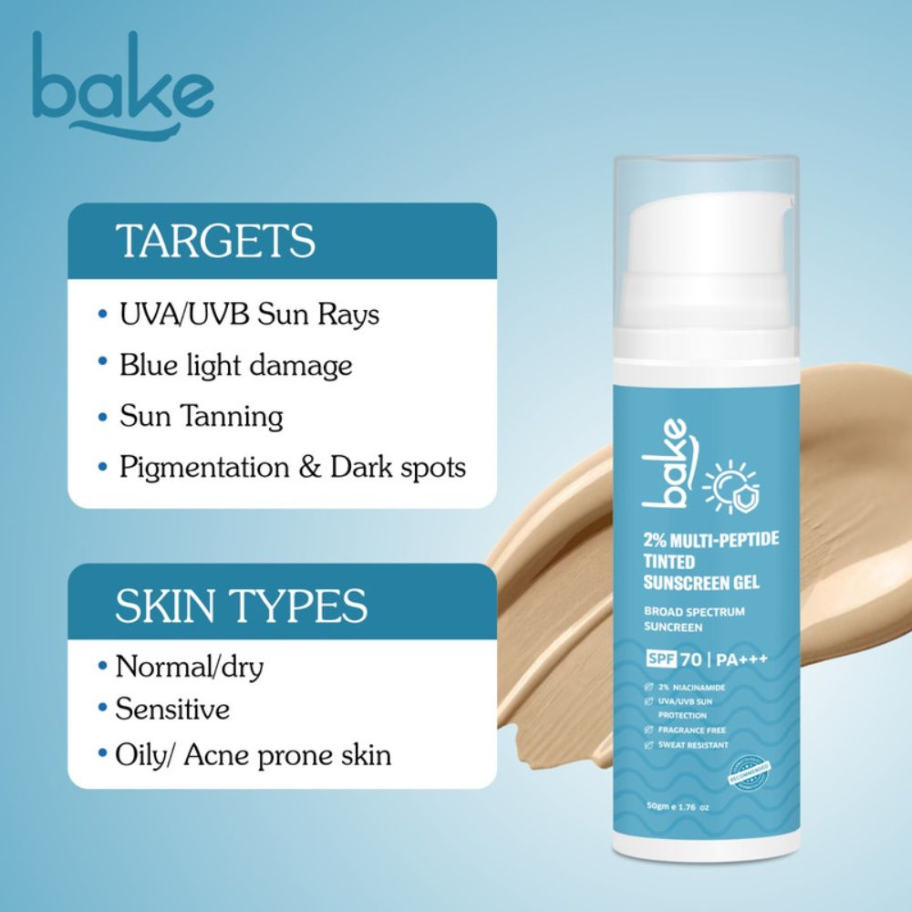 BAKE 2% Multi Peptide Tinted Sunscreen SPF 70 PA+++ For Broad Spectrum Sunscreen