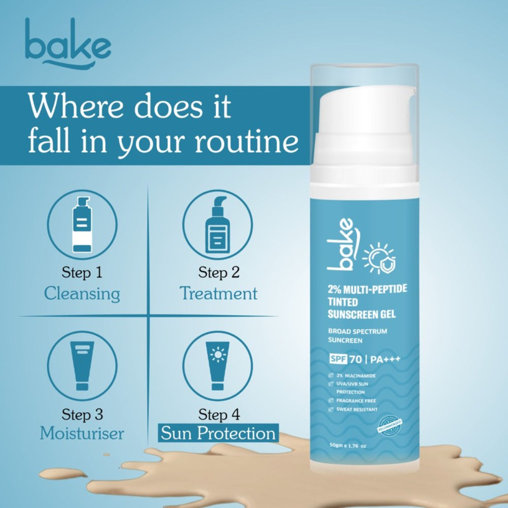 BAKE 2% Multi Peptide Tinted Sunscreen SPF 70 PA+++ For Broad Spectrum Sunscreen