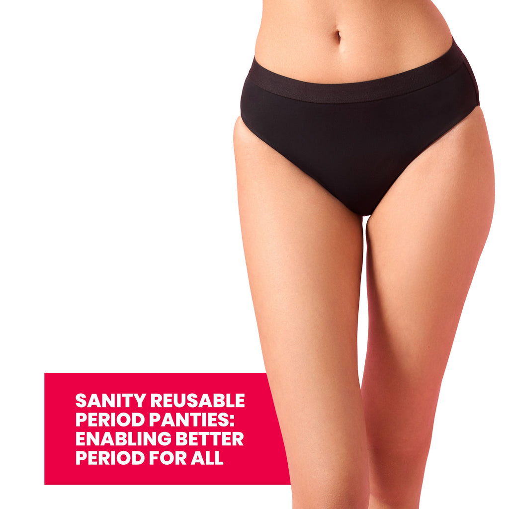 Sanity Mid Rise Hipster, Leakproof and Reusable Black Period Panties - Size S