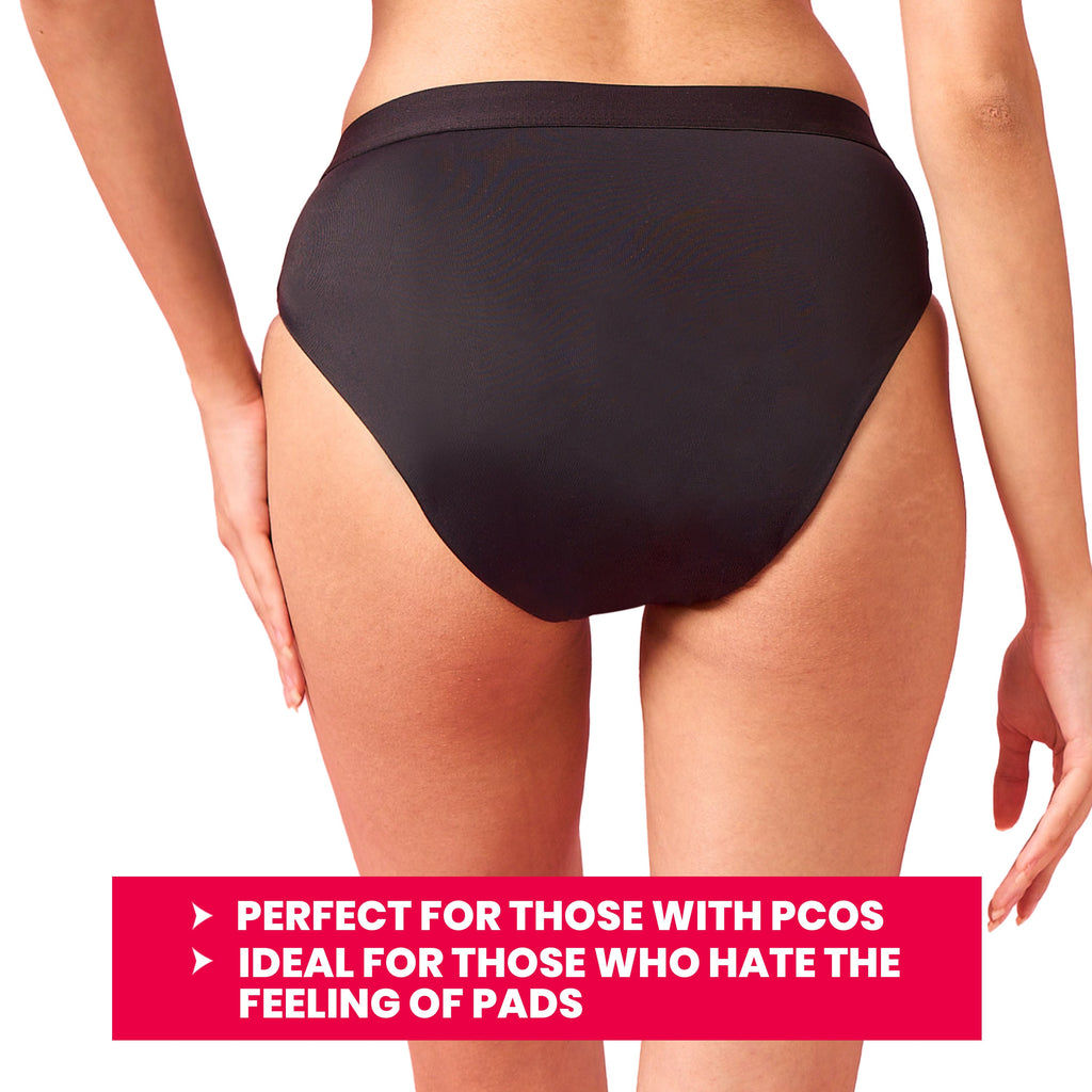 Sanity Mid Rise Hipster, Leakproof and Reusable Black Period Panties - Size M