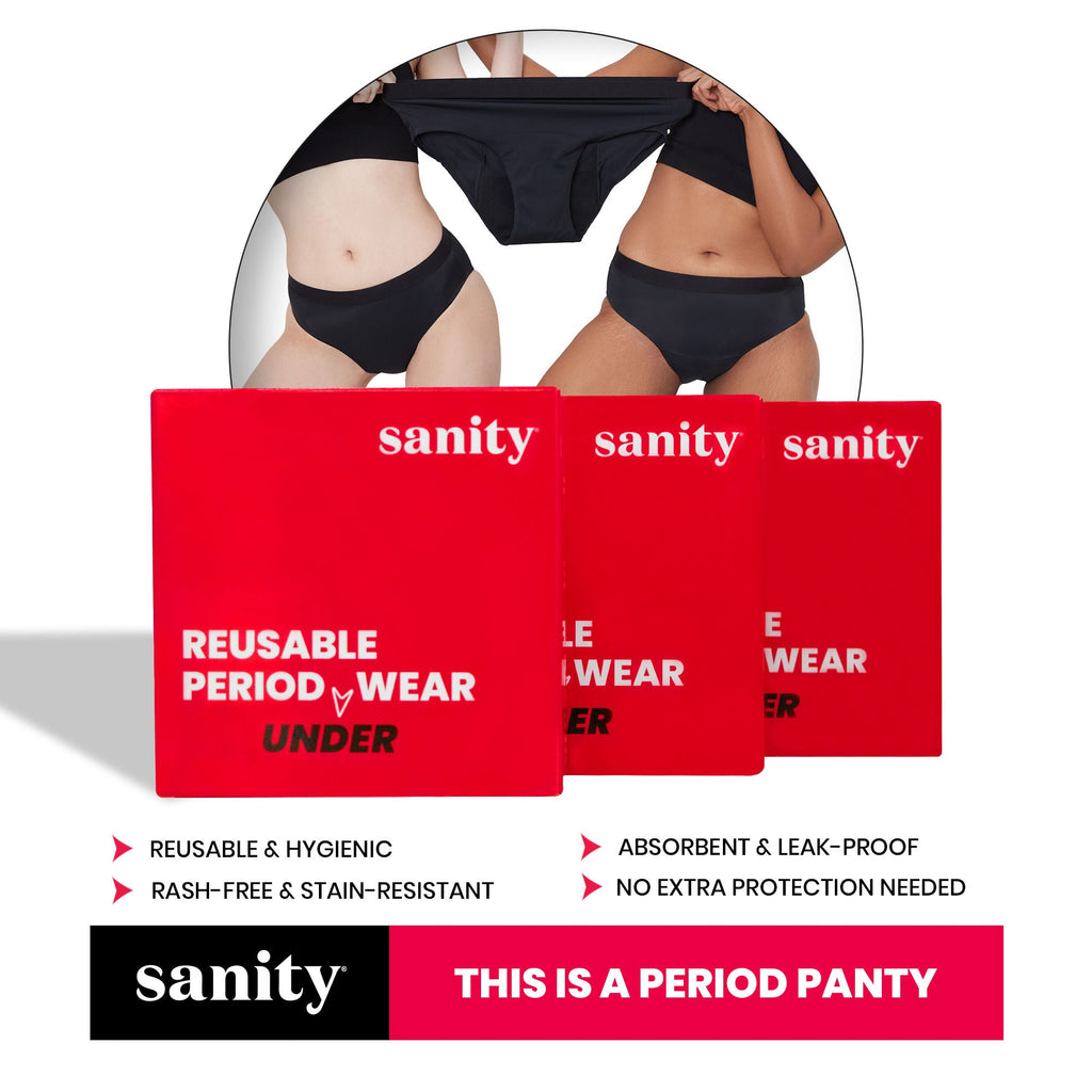 Sanity Mid Rise Hipster, Leakproof and Reusable Black Period Panties - Size XXL