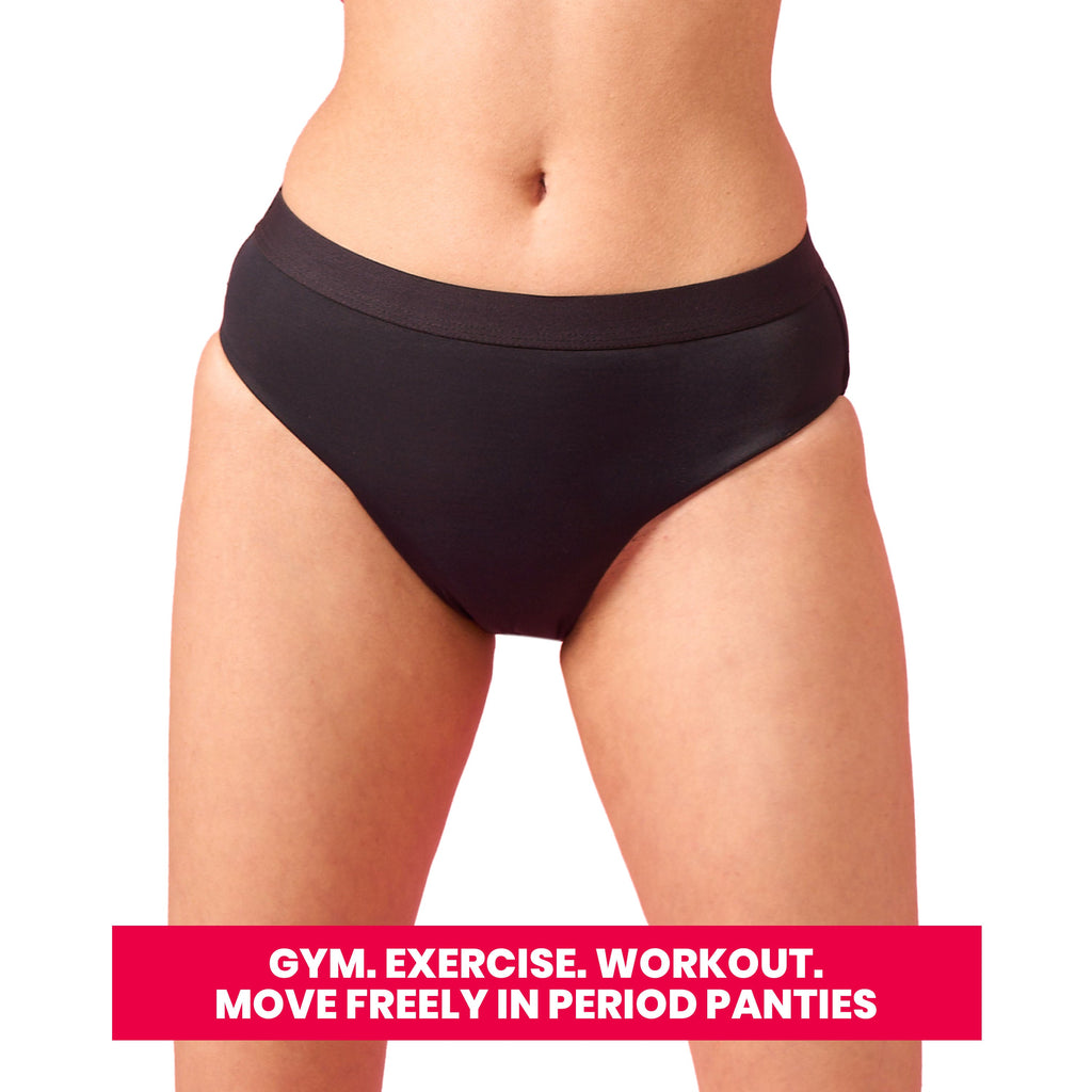 Sanity Mid Rise Hipster, Leakproof and Reusable Black Period Panties - Size XXL