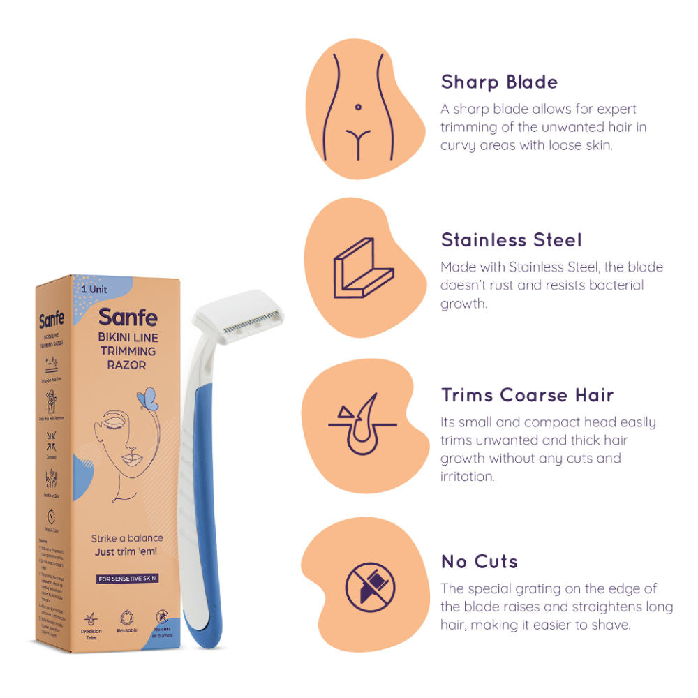 Sanfe Bikini Line Trimming Razor for Women Painless Hair Removal with Stainless Steel Blade