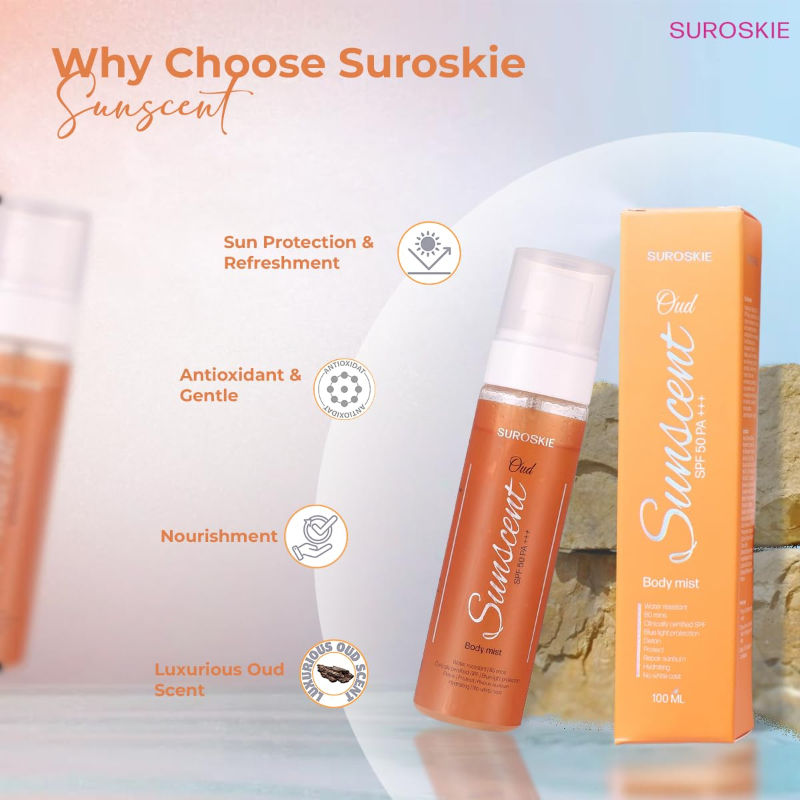 SUROSKIE SUNSCENT SPF 50 Body Mist Hydrates & Protects Skin