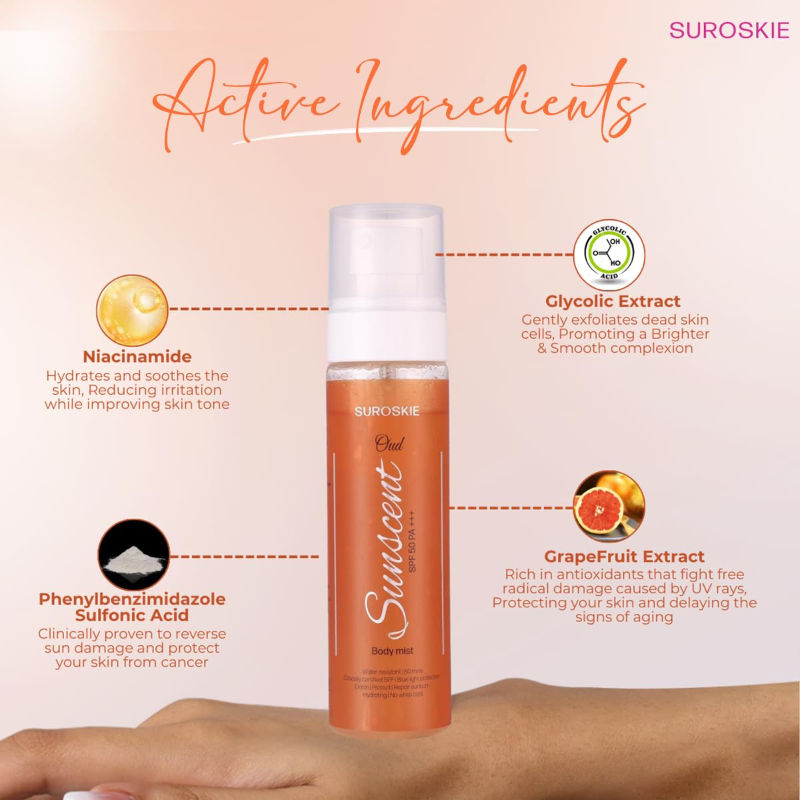 SUROSKIE SUNSCENT SPF 50 Body Mist Hydrates & Protects Skin