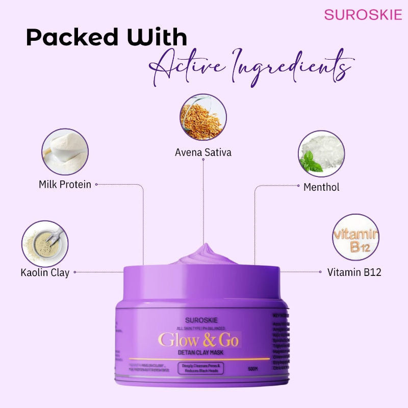 SUROSKIE Glow & Go De-Tan Clay Mask For Tan Removal & Glowing Skin