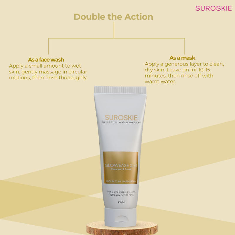 SUROSKIE GlowEase 2 in 1 Cleanser & Mask For Glow & Hydration