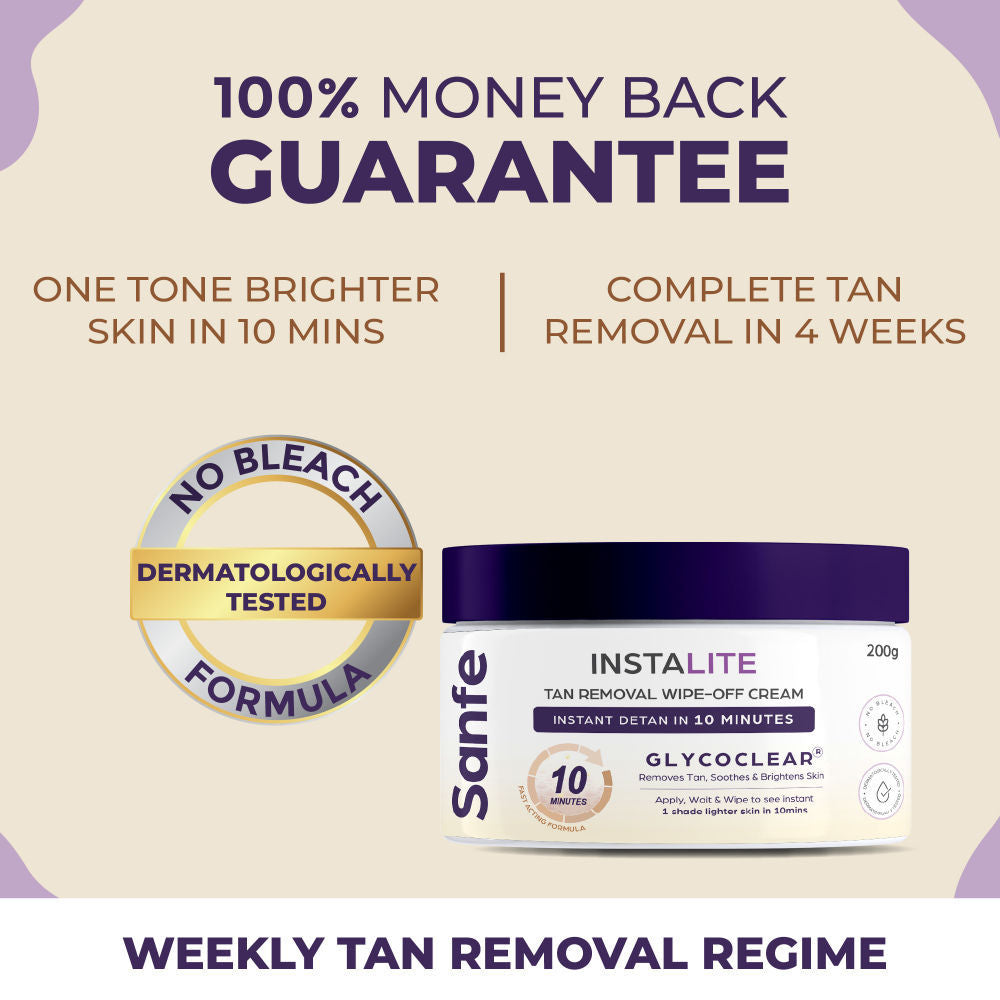 Sanfe Instalite Detan Wipe Off Body Cream, Tan Removal Detan Cream, 0.5% Kojic Acid & 0.3% Arbutin