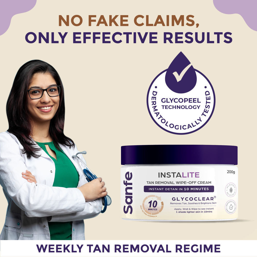 Sanfe Instalite Detan Wipe Off Body Cream, Tan Removal Detan Cream, 0.5% Kojic Acid & 0.3% Arbutin
