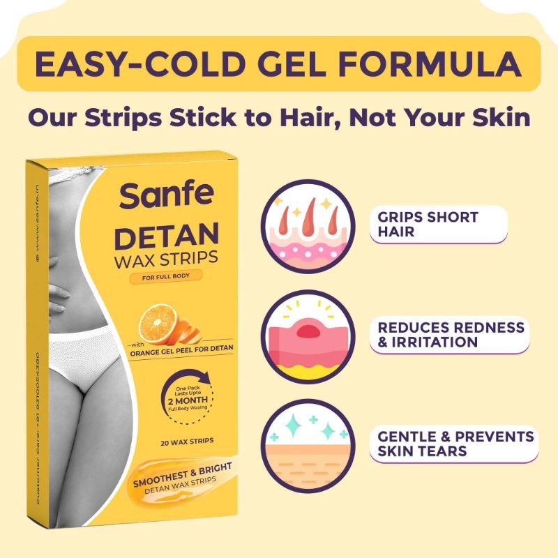 Sanfe Detan Wax Strips, Effortlessly Removes Tan And Body Hair, Enjoy Smooth, Radiant Skin