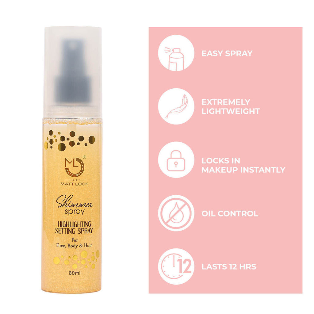 Matt look Shimmer Highlighting Setting Spray - Gold 001
