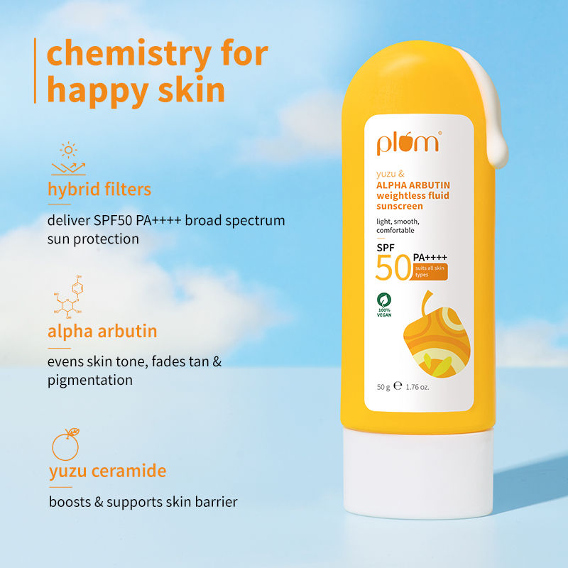 Plum Yuzu & Alpha Arbutin Weightless Fluid Sunscreen SPF 50 PA++++ for Oily,Normal&DrySkinType