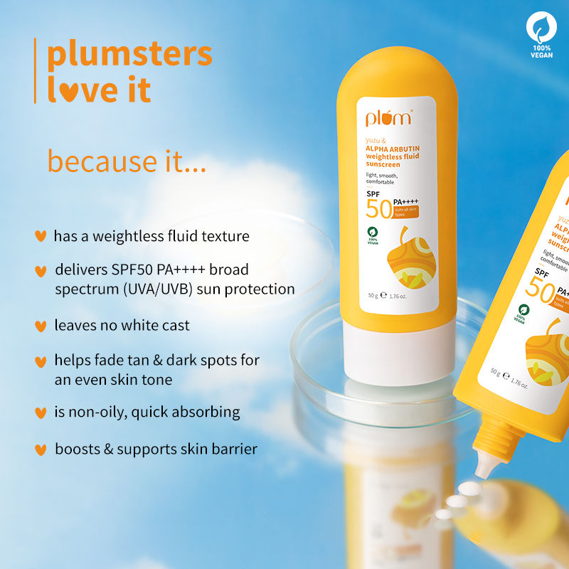 Plum Yuzu & Alpha Arbutin Weightless Fluid Sunscreen SPF 50 PA++++ for Oily,Normal&DrySkinType